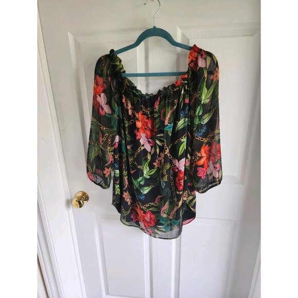 Frank Lyman Montreal Off the Shoulder Chiffon Glam Peasant Boho Blouse SZ16 - Picture 1 of 7